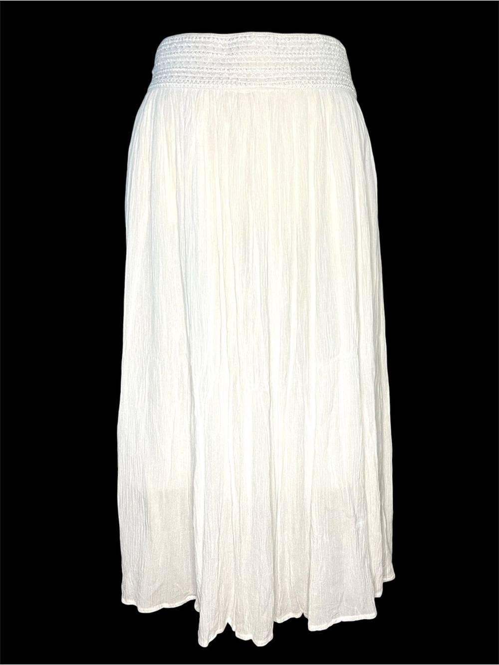 Women's White Smocked-Waist Maxi Skirt